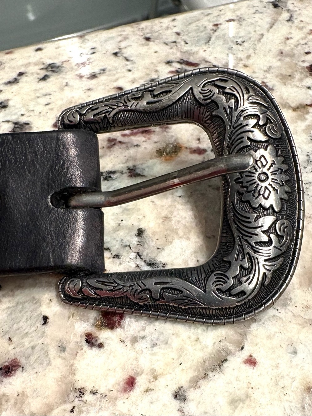 Vintage Embossed Leather Western Belt Floral Engraved Buckle Black BOHO Cowgirl - Picture 4 of 6
